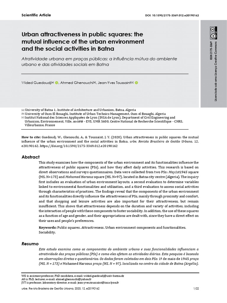 Urban Attractiveness in Public Squares The Mutual Influence of The ...