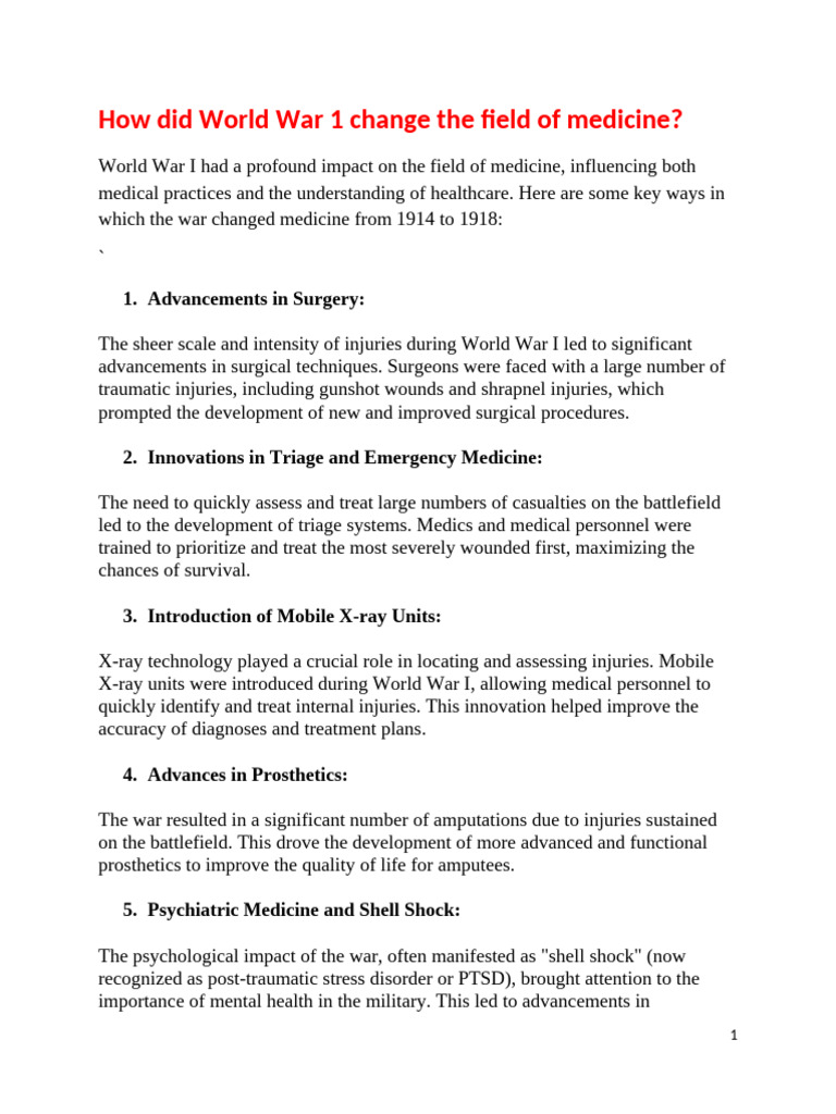 WWI's Impact on Medical Advancements | PDF | Public Health | Health Care