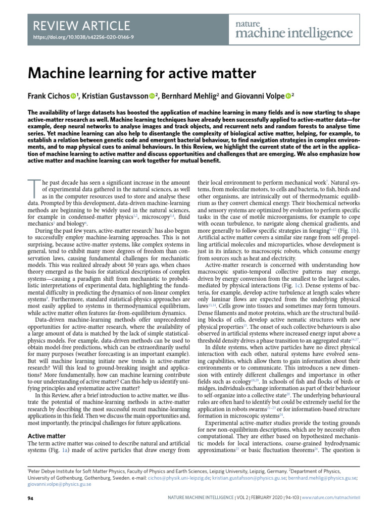 Machine Learning in Active Matter Research | PDF | Machine Learning ...