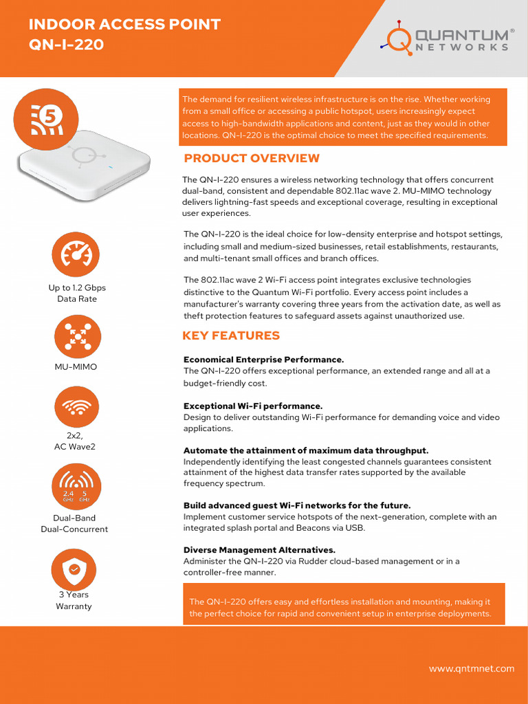 QN-I-220 Indoor Access Point Overview | PDF | Ieee 802.11 | Wi Fi