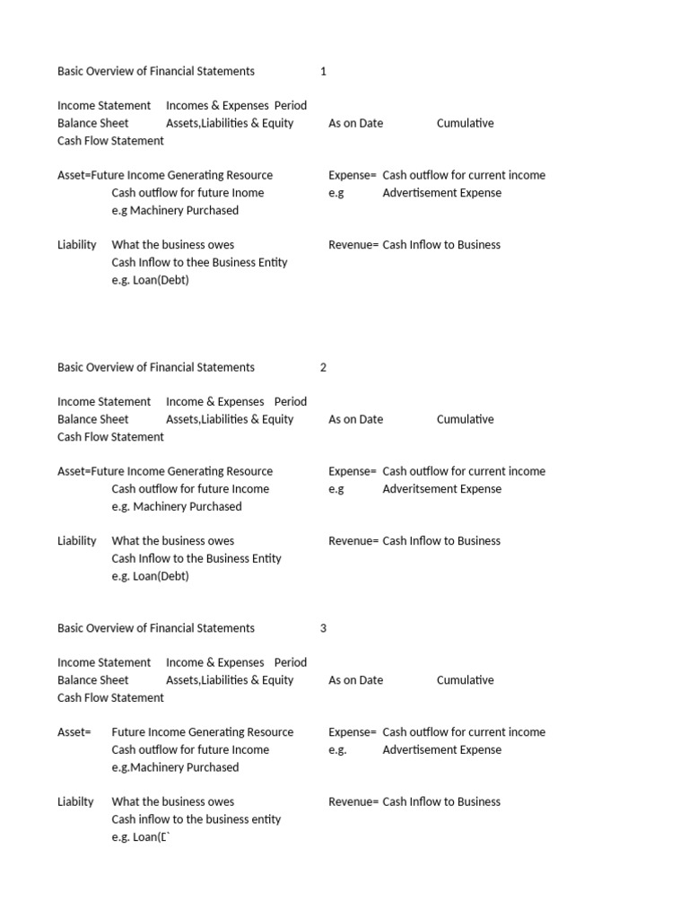 Financial Statements Overview Guide | PDF | Equity (Finance) | Balance ...