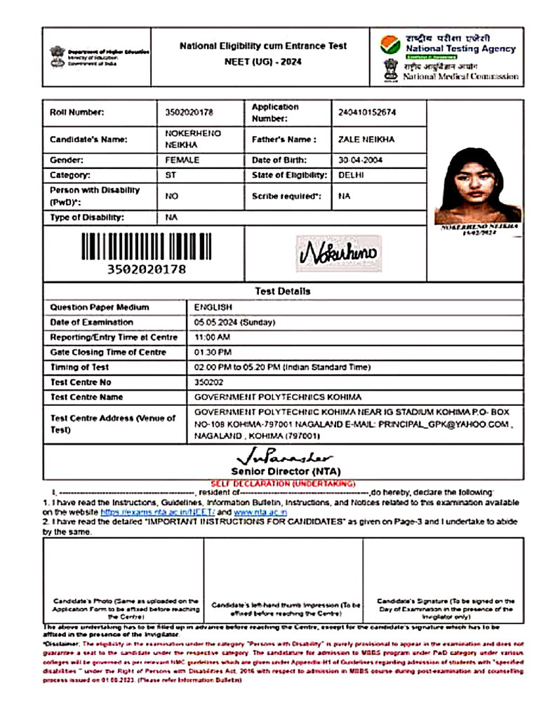 Neet Admit Card | PDF