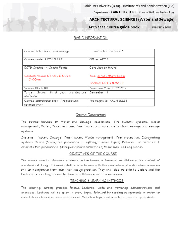 Water and Sewage Course Guide ARCH 3232 | PDF | Hydraulic Engineering ...