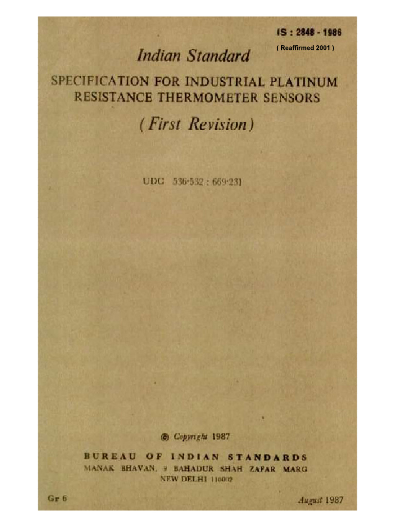 IS 2848 - 2023 - Industrial PRT Sensors | PDF