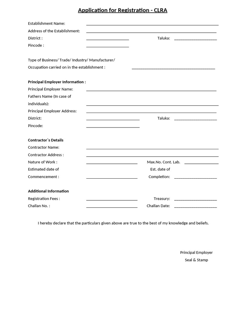 CLRA Registration Application Form | PDF