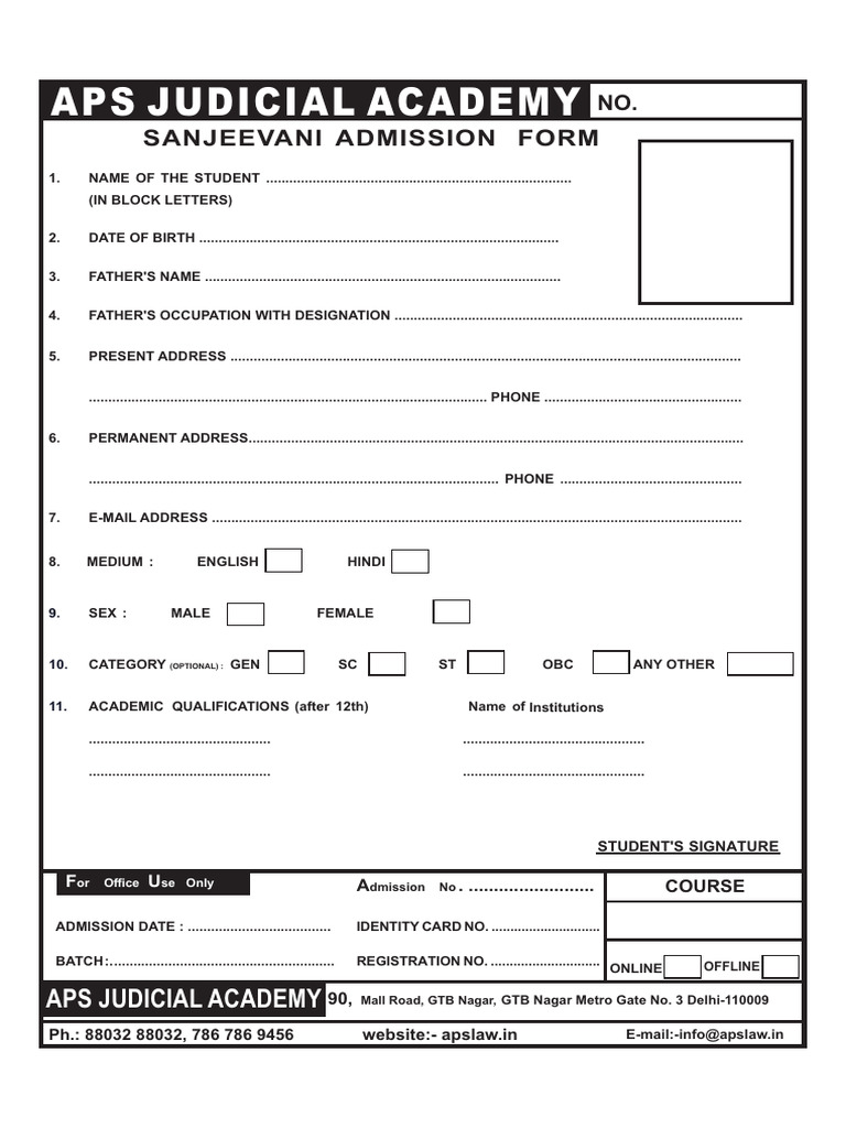 Sanjeevani Admission Form Sample | PDF | Government | Justice