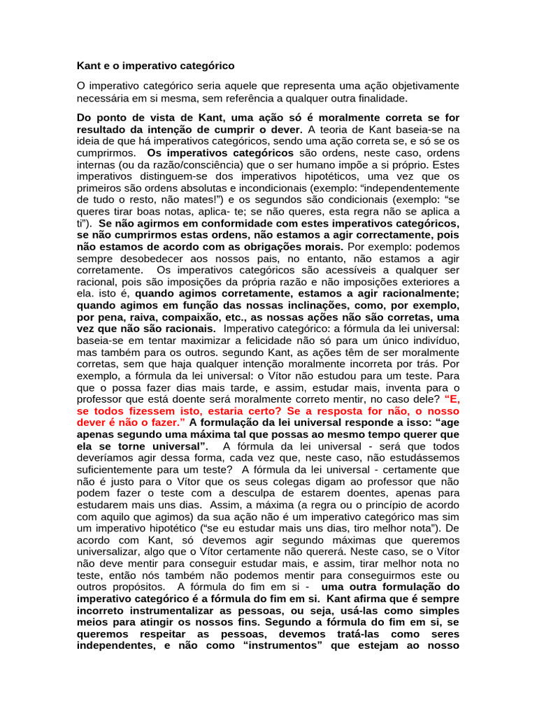 O Imperativo Categórico de Kant | PDF | Immanuel Kant | Intenção