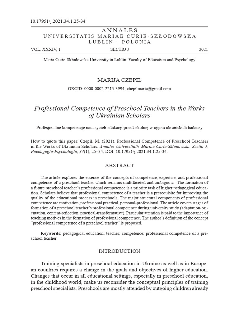 Professional Competence of Preschoo | PDF | Teachers | Pedagogy