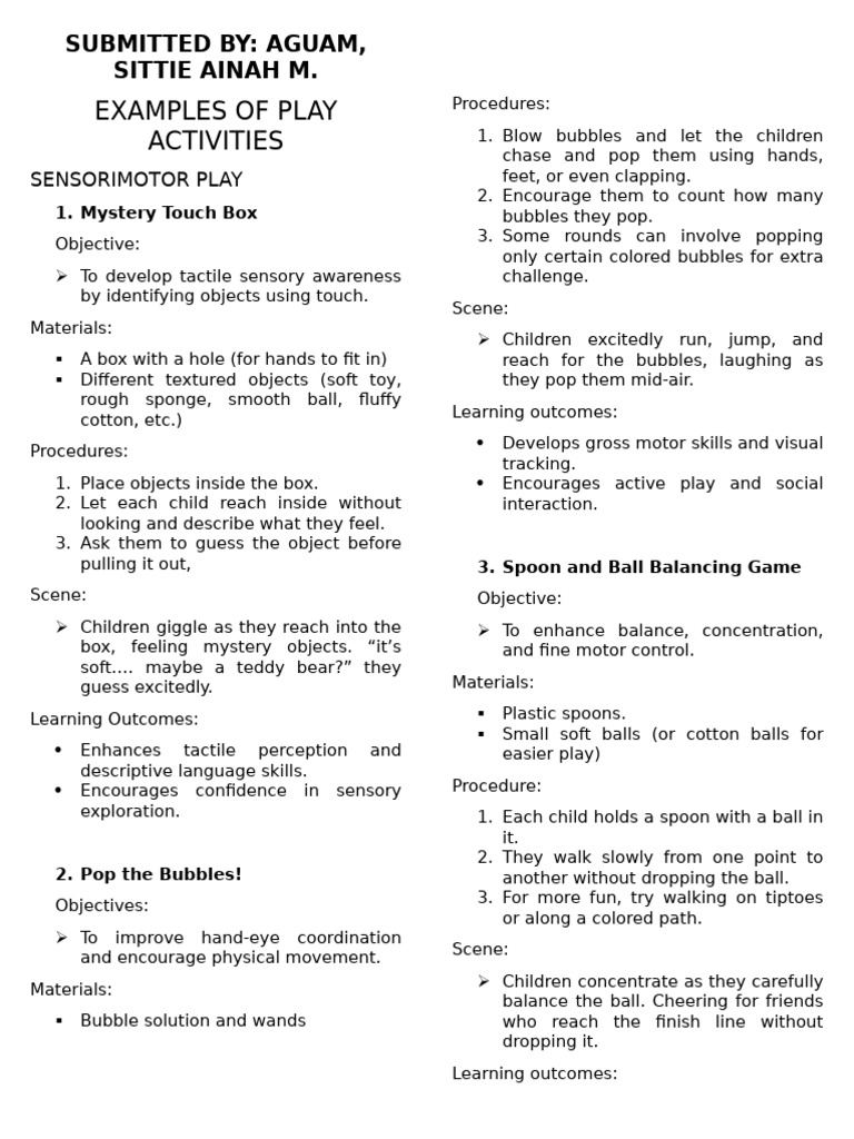 ecd104-examples-of-play-activities-pdf-toys-somatosensory-system