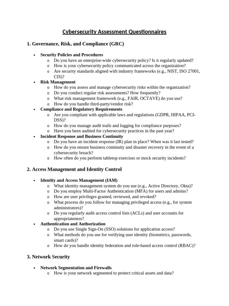 Cybersecurity Assessment Questionnaire Guide | PDF | Security ...