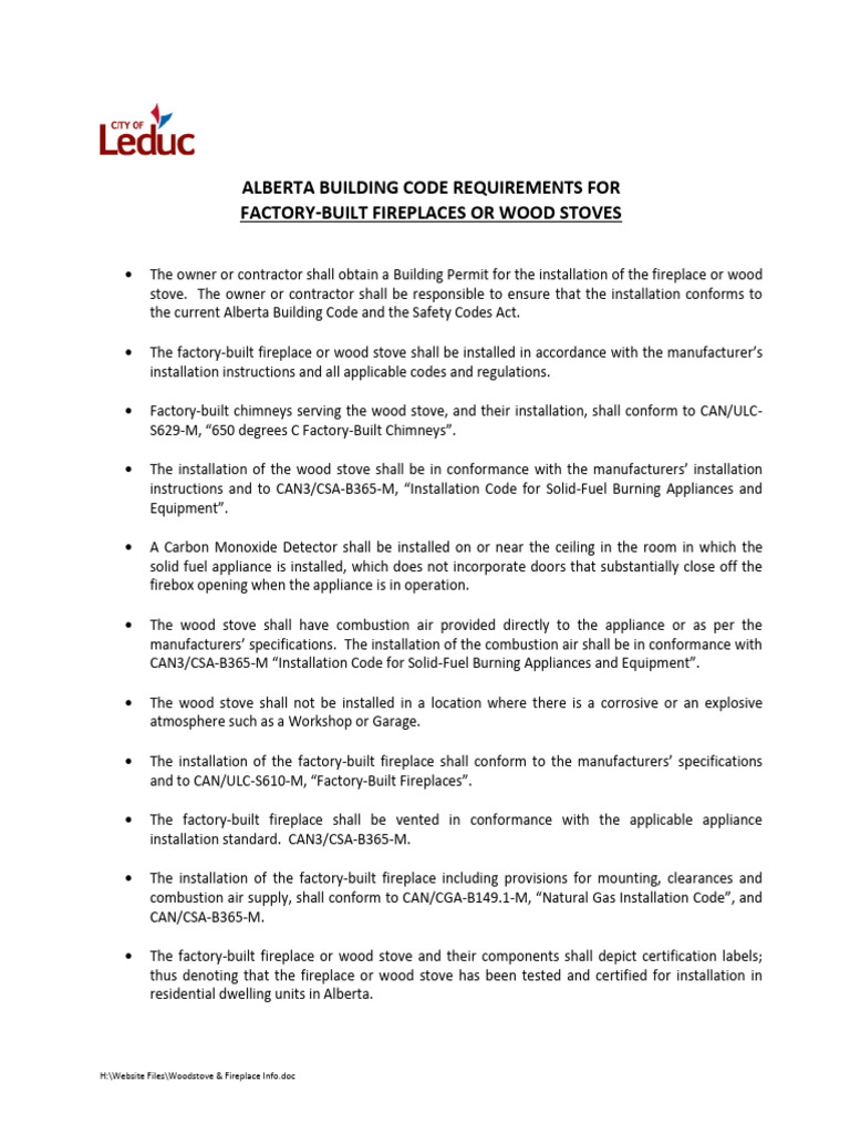 Alberta Wood Stove Installation Codes | PDF | Fireplace | Stove