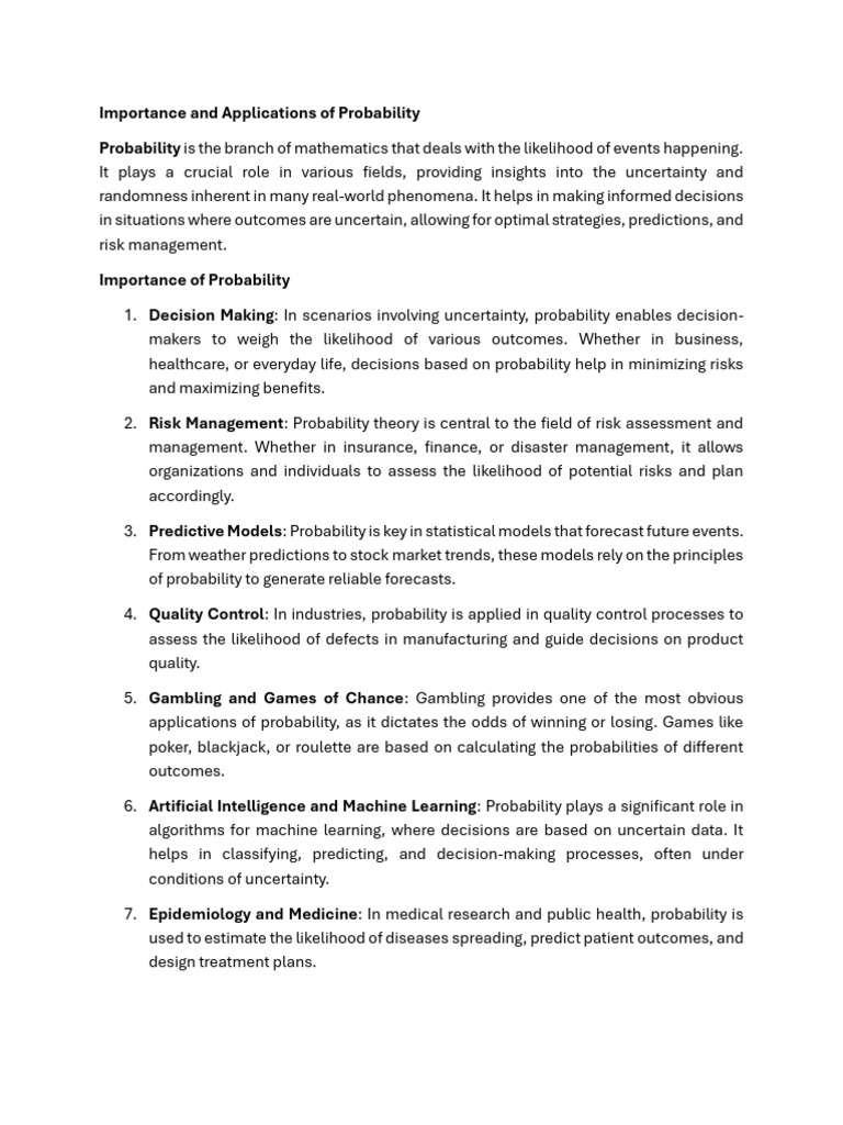 Importance and Applications of Probability | PDF | Probability | Risk
