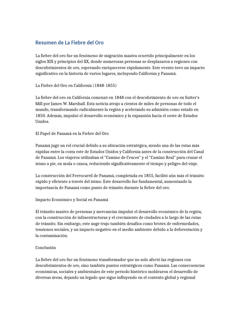 Impacto de la Fiebre del Oro en Panamá | PDF