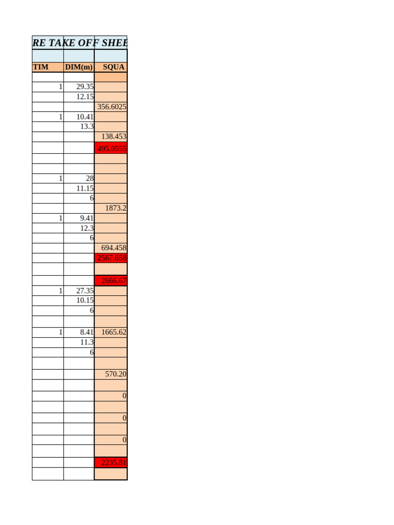 Construction Structure Takeoff Sheet | PDF | Architectural Elements ...