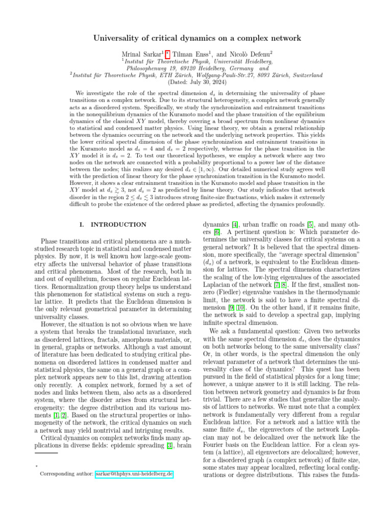 Critical Dynamics on Complex Networks | PDF | Eigenvalues And ...