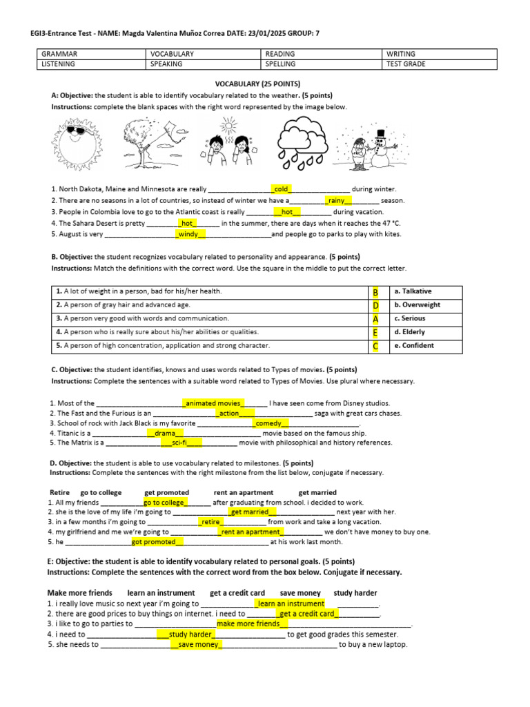 EGI3-Entrance Test | PDF | Santa Claus | Vocabulary