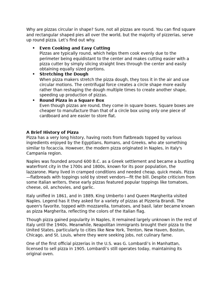 Why Pizzas Are Round: Cooking & History | PDF | Pizza | Foods