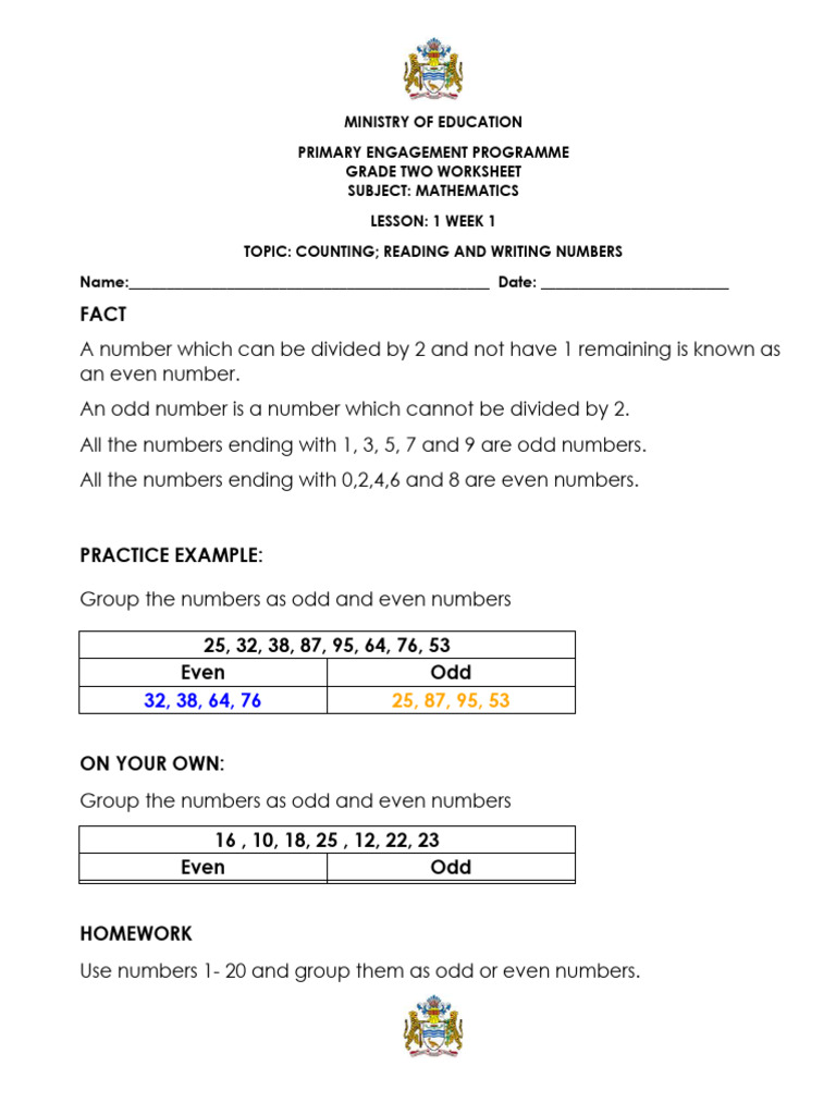 Grade 2 Math: Odd/Even & Counting | PDF | Numbers | Homework