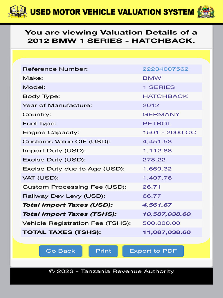 Used Motor Vehicle Valuation System | PDF