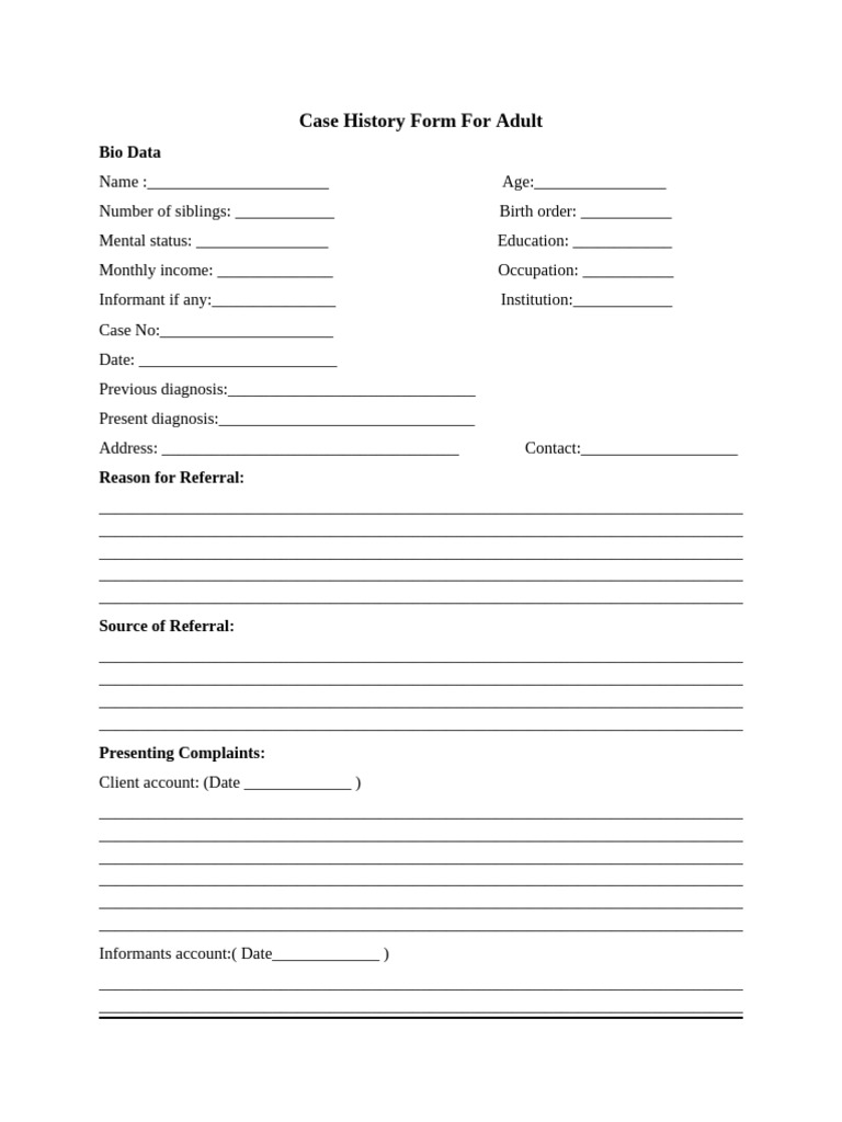 Adult Case History Form Template | PDF | Menstruation | Family