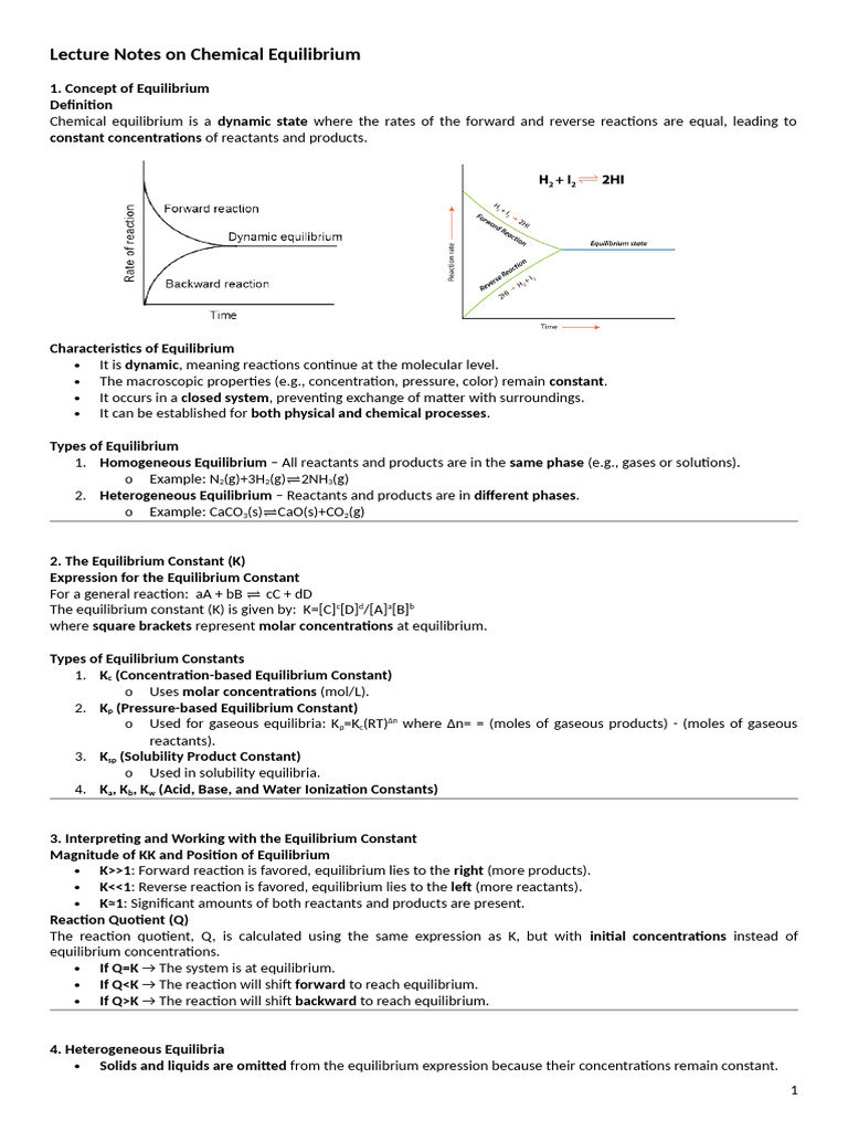 Lecture Notes On Chemical Equilibrium 112839 | PDF | Chemical ...