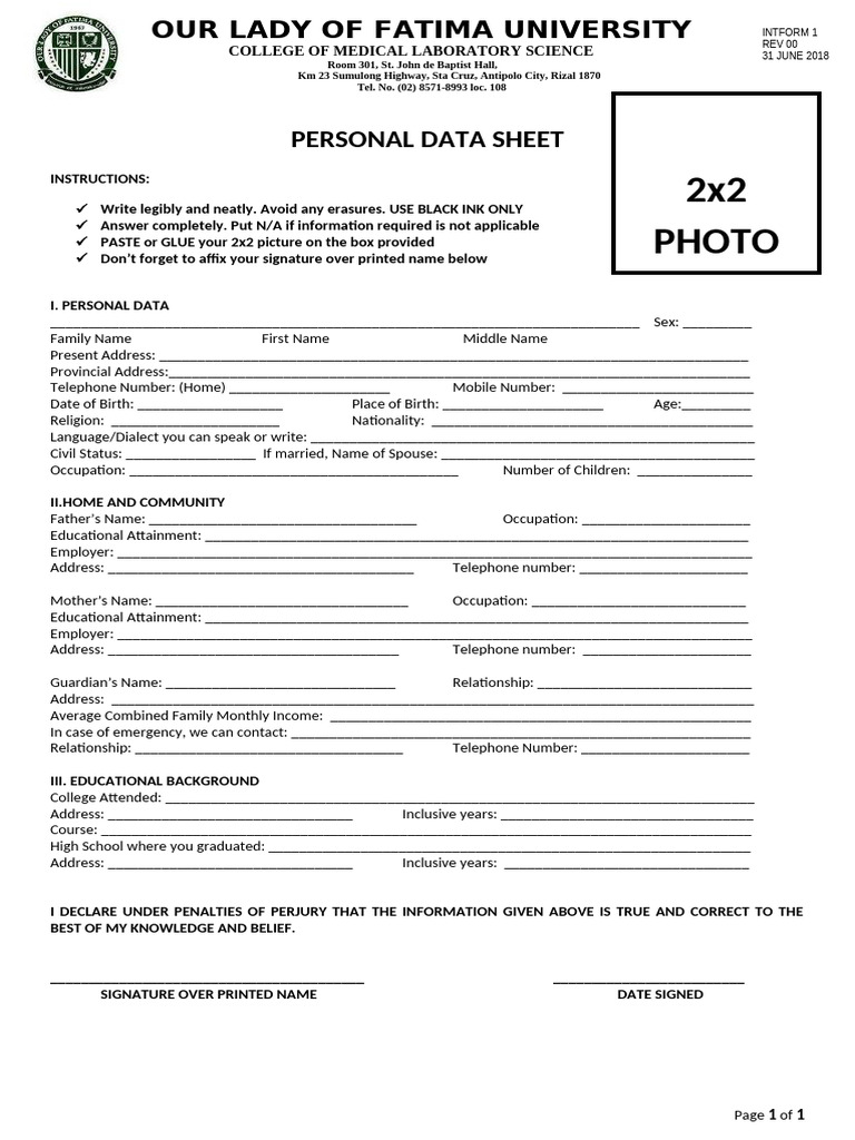 Student Personal Data Sheet Template | PDF