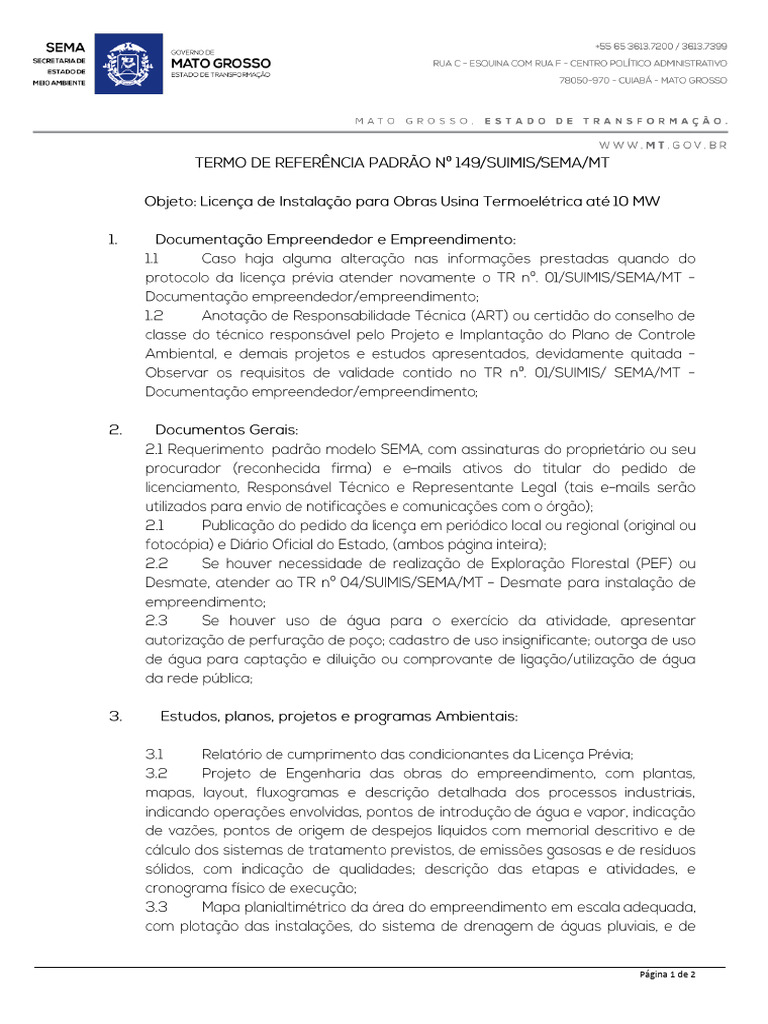 Licença de Instalação Usina Termoelétrica | PDF