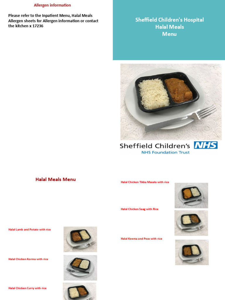 Halal Meals Menu at Sheffield Children's Hospital | PDF