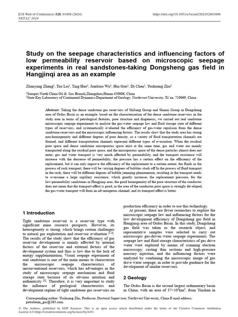 Study on the Seepage Characteristics and Influenci | PDF | Sandstone ...