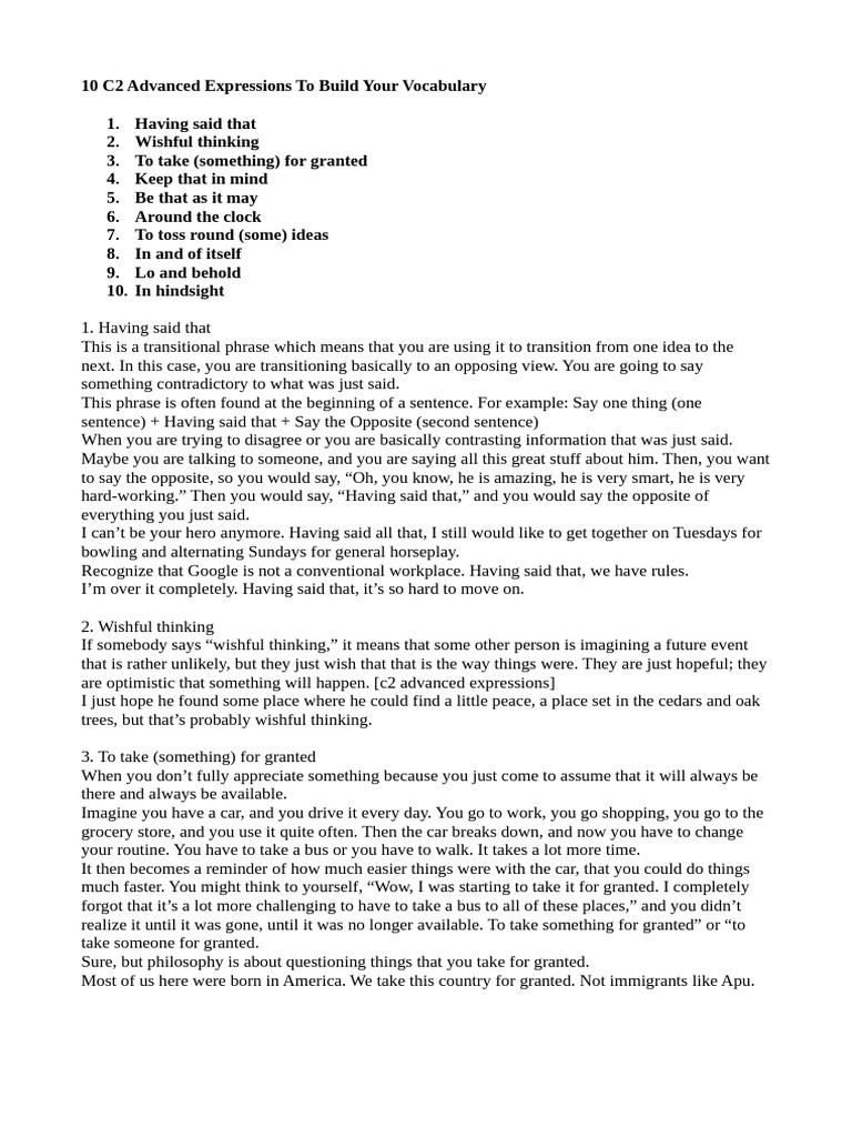 10 C2 Advanced Expressions To Build Your Vocabulary | PDF | Mind