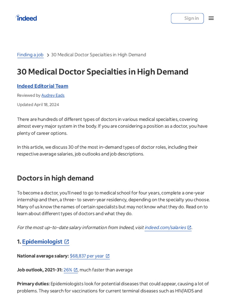 In-Demand Medical Doctor Specialties | PDF | Neonatology | Pathology