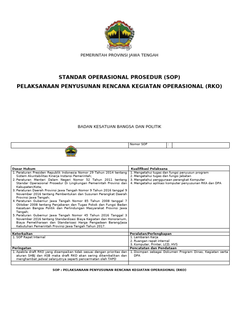 SOP Penyusunan Rencana Kegiatan Operasional | PDF