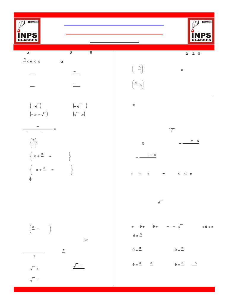 DPP 62 Trigonometric Equations INPS Classes | PDF | Line (Geometry ...