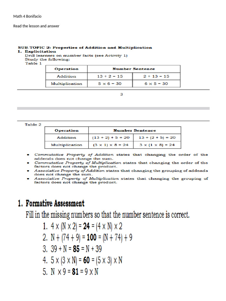 Math 4 Bonifacio | PDF