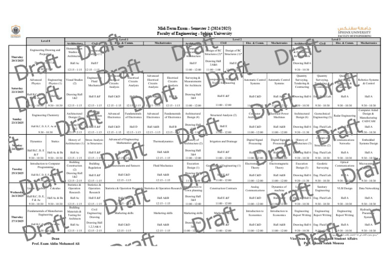 Engineering Course Schedule 2025 | PDF | Engineering | Electrical ...