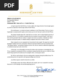 Statement from Caleb McCray's attorney