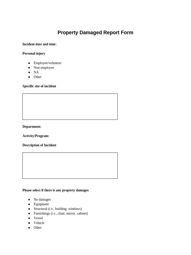 Property Damage Report Form Template | PDF