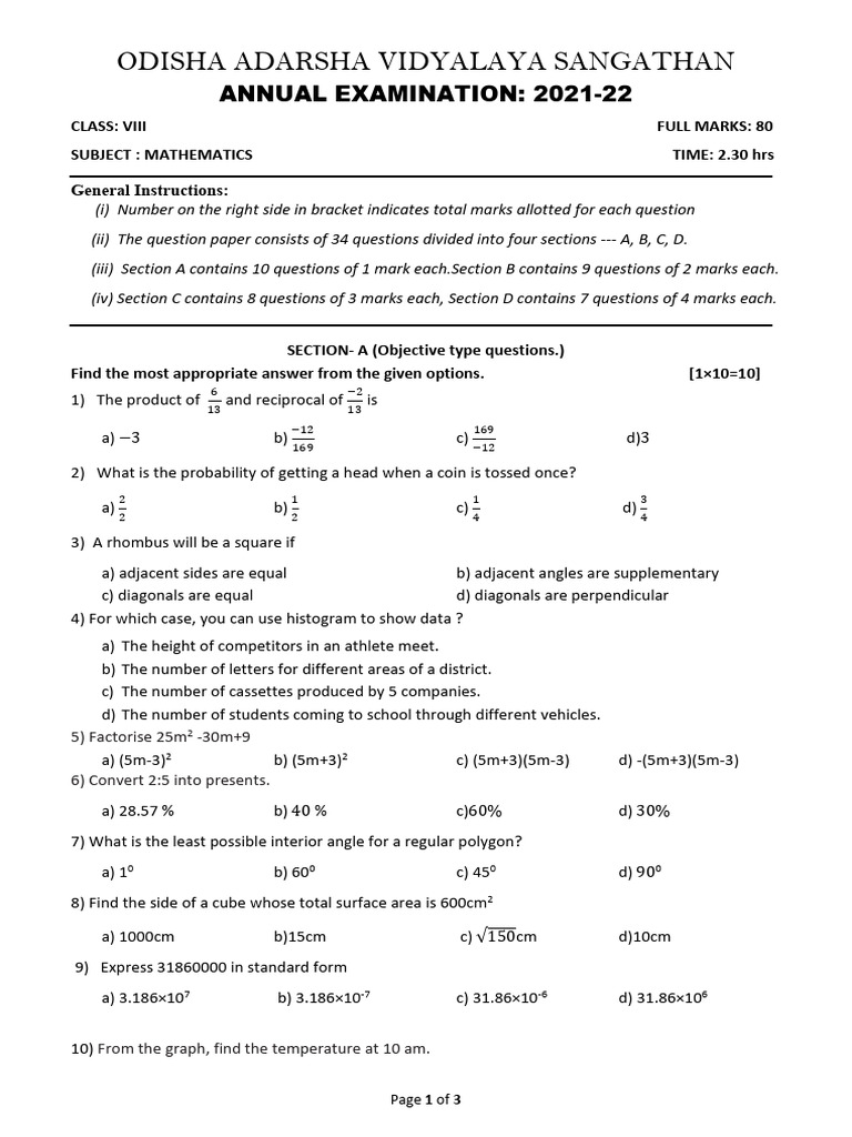 VIII-MATH-QP_ANNUAL | PDF | Area | Elementary Geometry