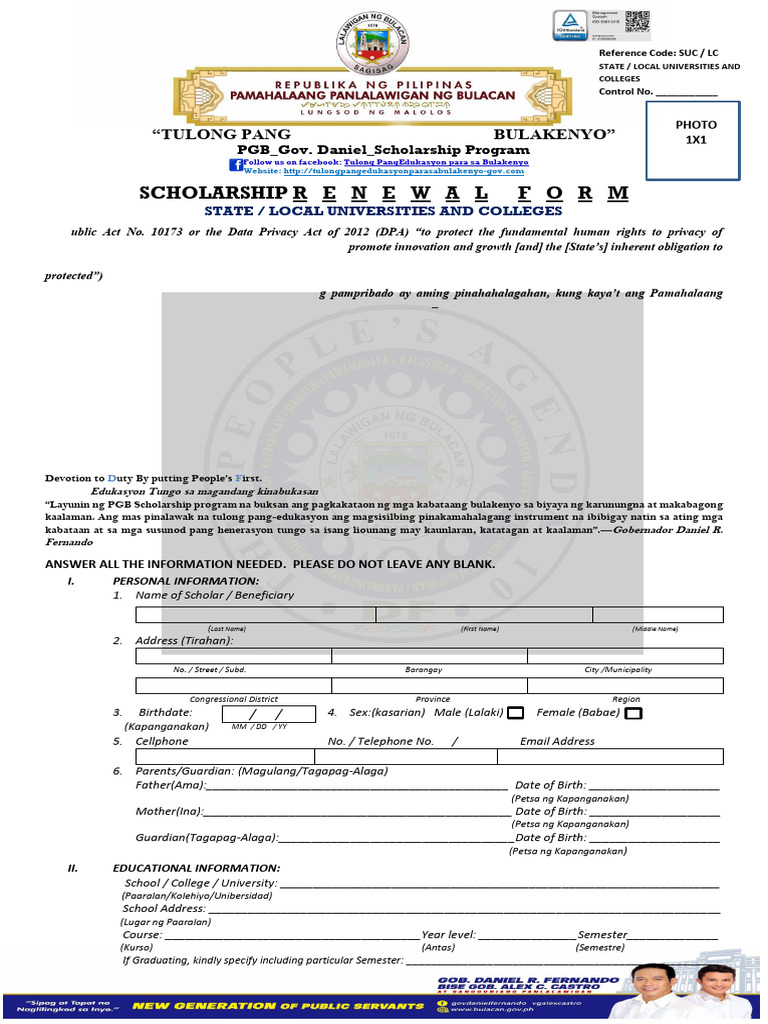 PA-BGSPD-15-F2 - Scholarship Renewal Form SUC | PDF