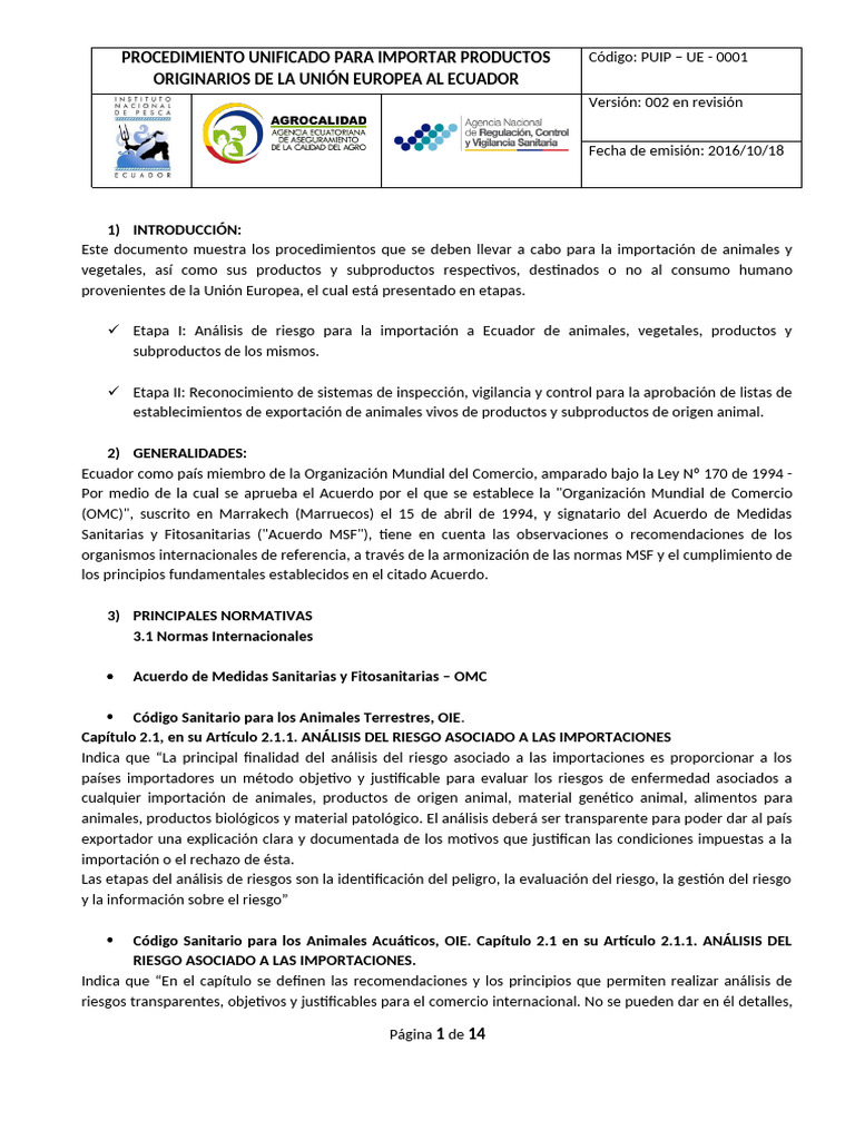 1 Ecu Procedimiento Unificado de Importación Puip Ue 15 de Dic 2016 Mod ...