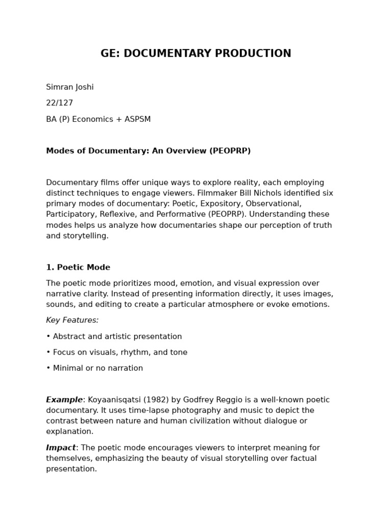 Understanding Documentary Modes | PDF | Documentary Film