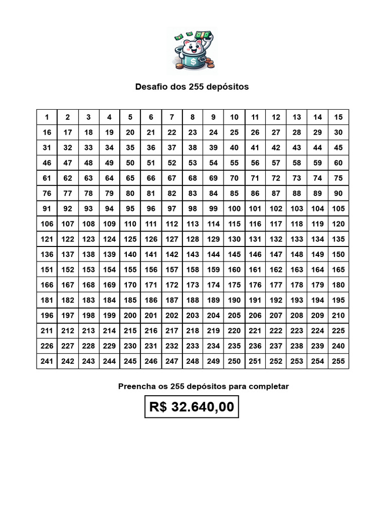 Desafio de 255 Depósitos R$ 32.640,00 | PDF