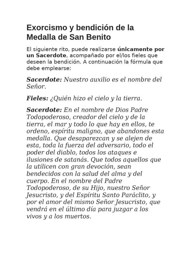 Exorcismo y Bendición de la Medalla de San Benito | PDF