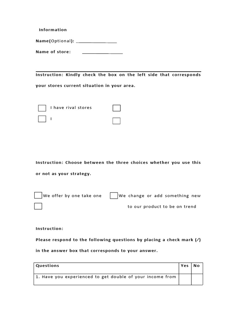 Store Performance Assessment Survey | PDF