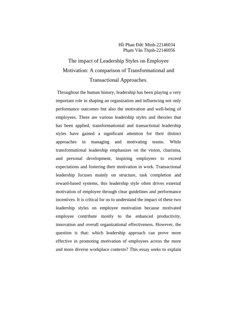 Leadership Styles and Employee Motivation | PDF | Transformational ...