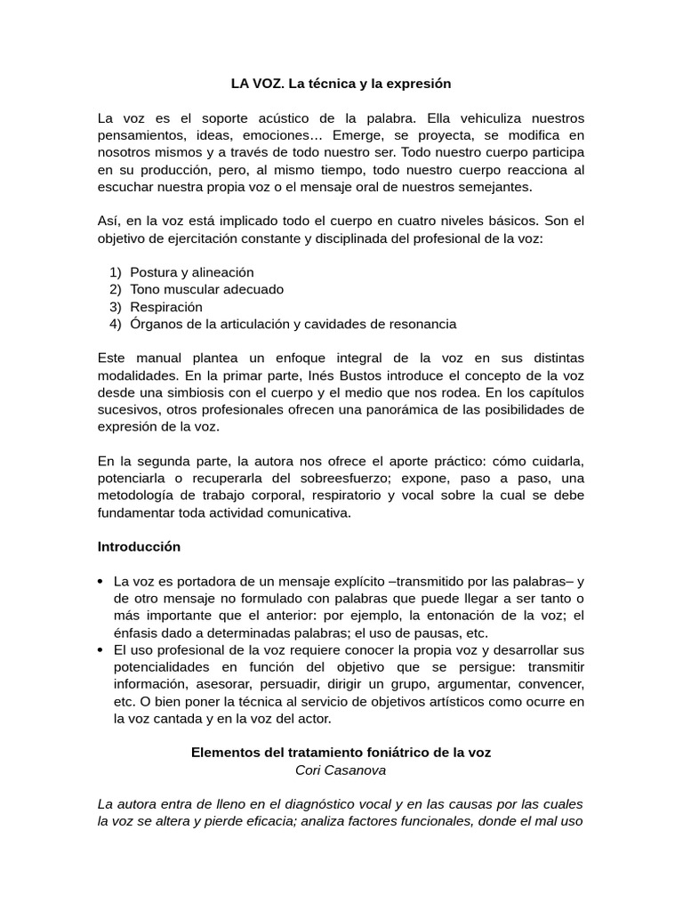 Técnicas para Cuidar y Expresar la Voz | PDF | Laringe | Respiración