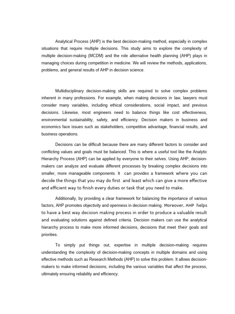 AHP in Complex Decision Making | PDF | Decision Making | Cognition