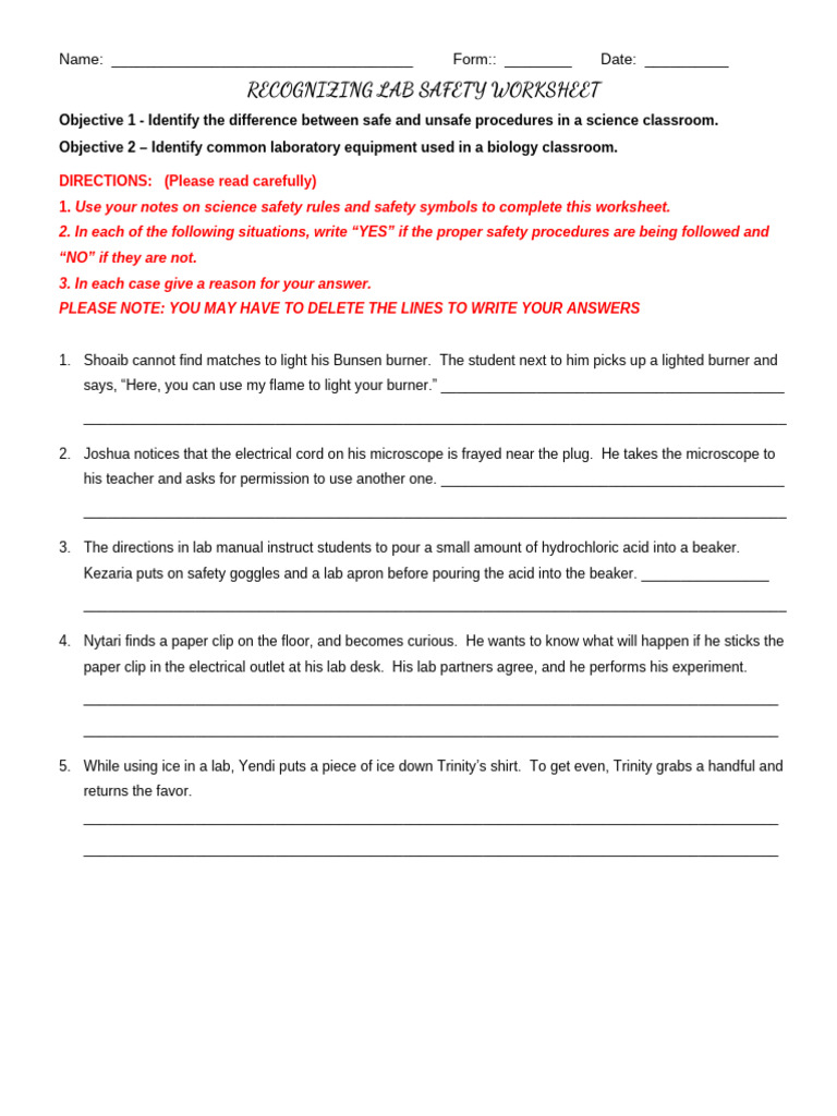 Megan Fenty - Lab Safety Worksheet - First Form | PDF