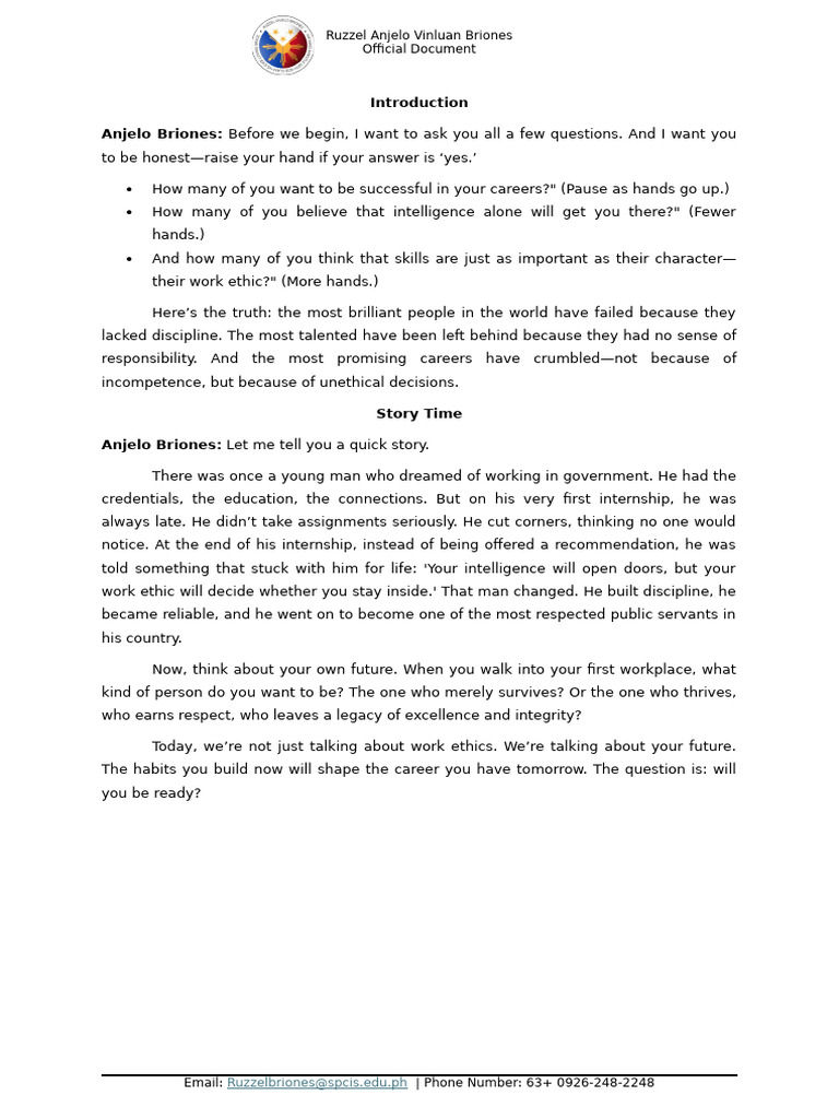 Work Ethics Seminar for Political Science | PDF