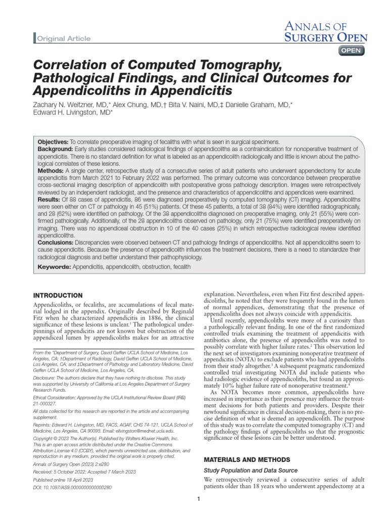 Correlation of CT and Pathology in Appendicoliths | PDF | Ct Scan ...
